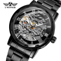 WINNER New Arrival Automatic Double Hollow Movement Folding Buckle Stainless Steel Luxury Men Watch